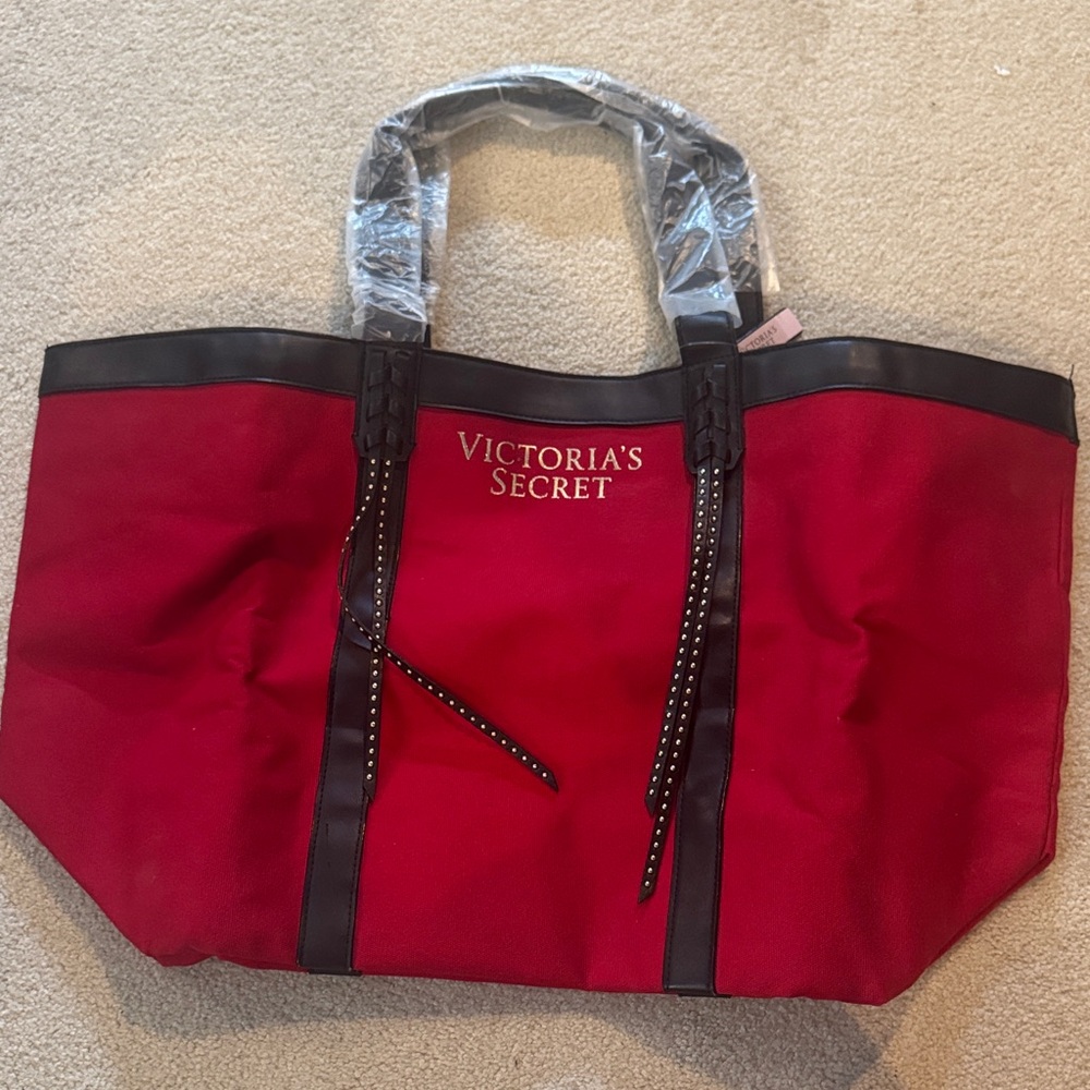 Victoria's Secret Red Tote with Black Trim